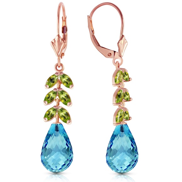 GOLD LEVER BACK EARRING WITH PERIDOT & BLUE TOPAZ